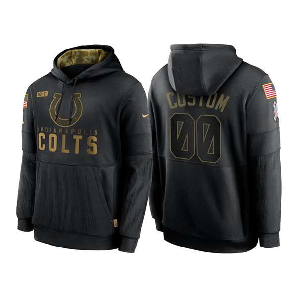 Men's Indianapolis Colts 2020 Customize Black Salute to Service Sideline Therma Pullover Hoodie